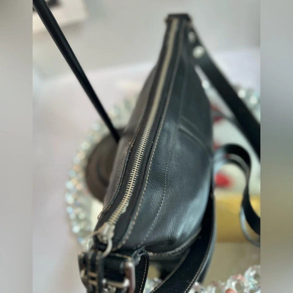 Coach Black  pebble leather Shoulder Bag with Crescent Silhouette